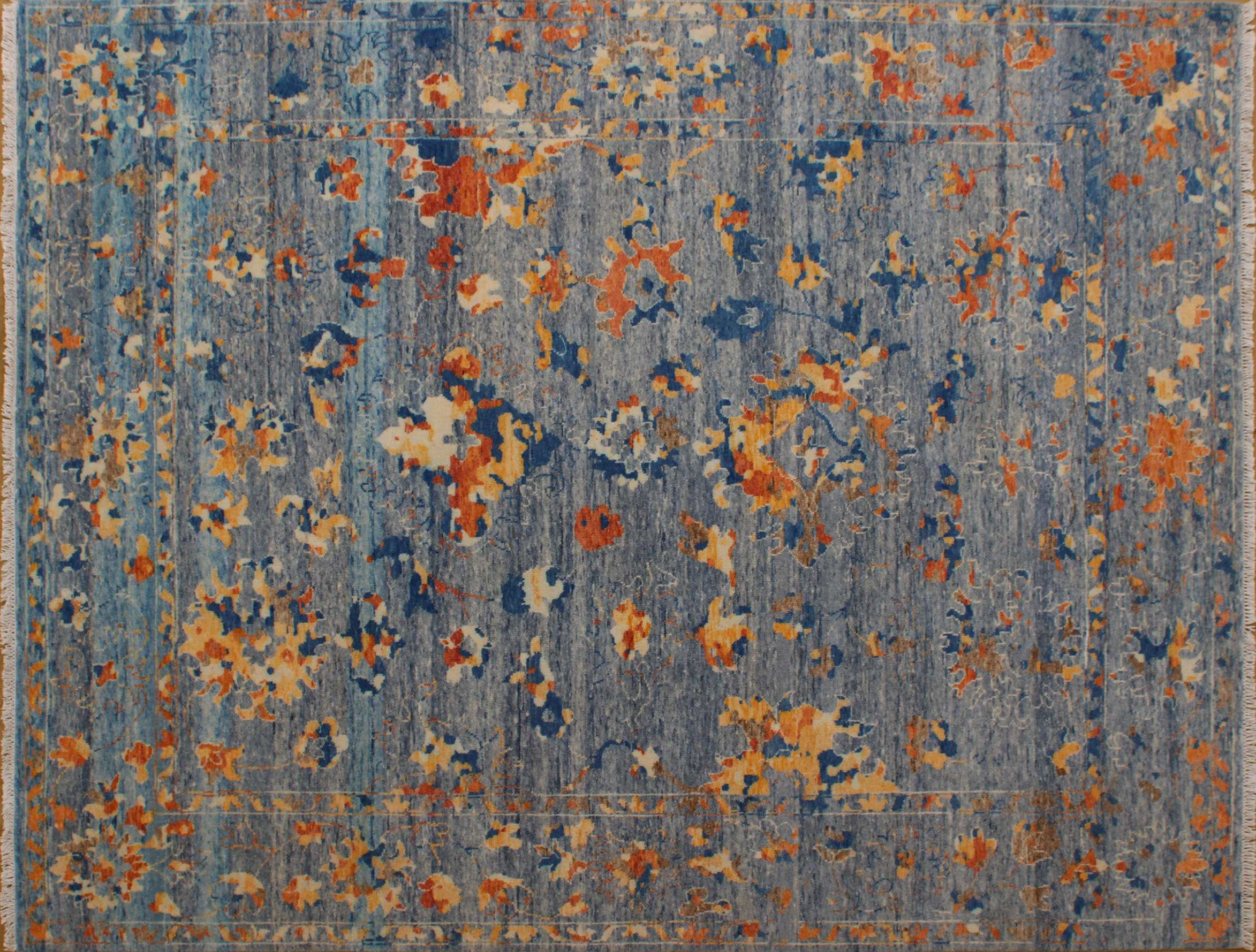 Blue Patterned Wool Rug 8ft x 10ft - Handknotted Carpet Manufacturer Mirzapur